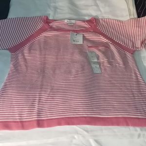 Ladies Cotton Top, Pink, Stripes,